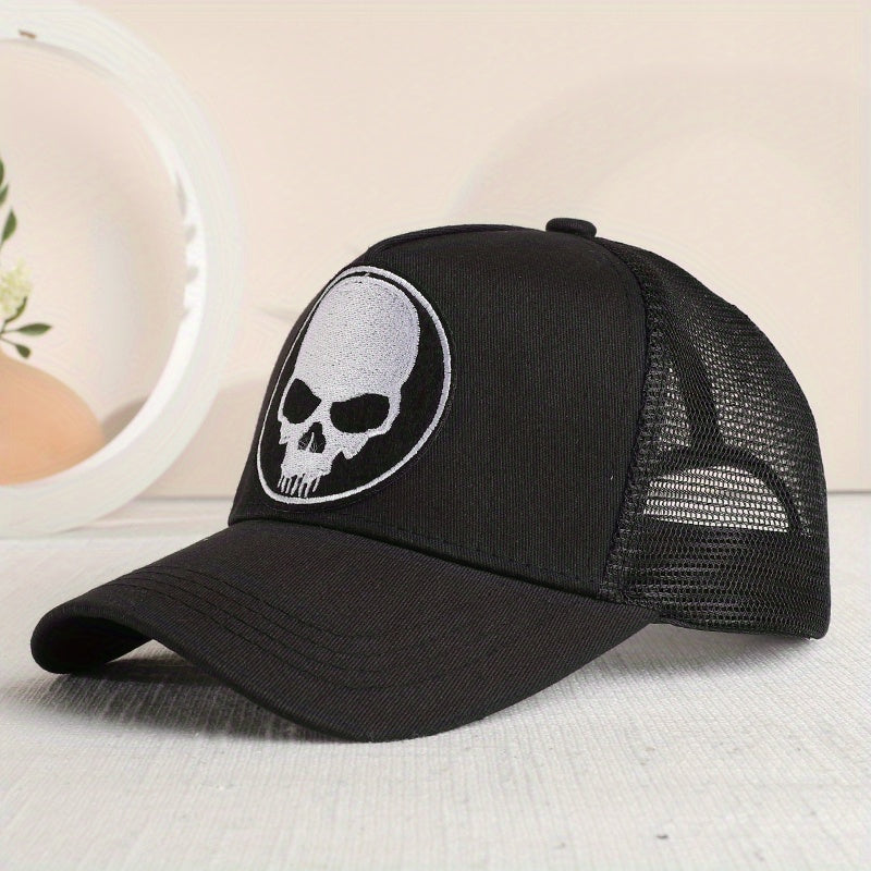 Skull Embroidery Mesh Trucker Hat Hip Hop Adjustable Baseball Cap Uni