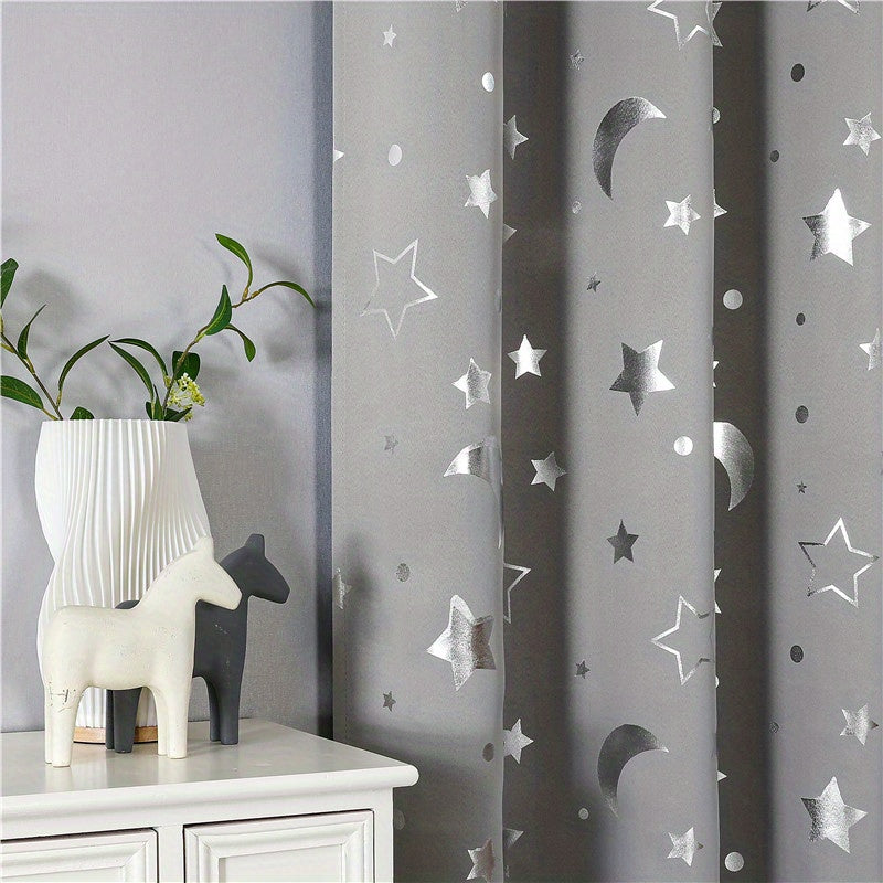 Big Star Moon Pattern Shortcurtain Grey Blackout75 Window Decor