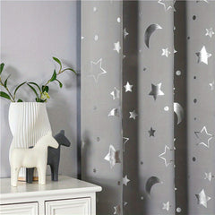 Big Star Moon Pattern Shortcurtain Grey Blackout75 Window Decor