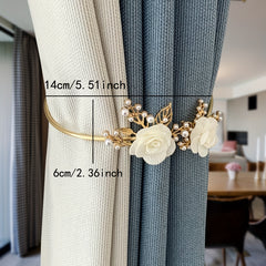 Metal Faux Pearl Curtain Holdback with Flower Accent