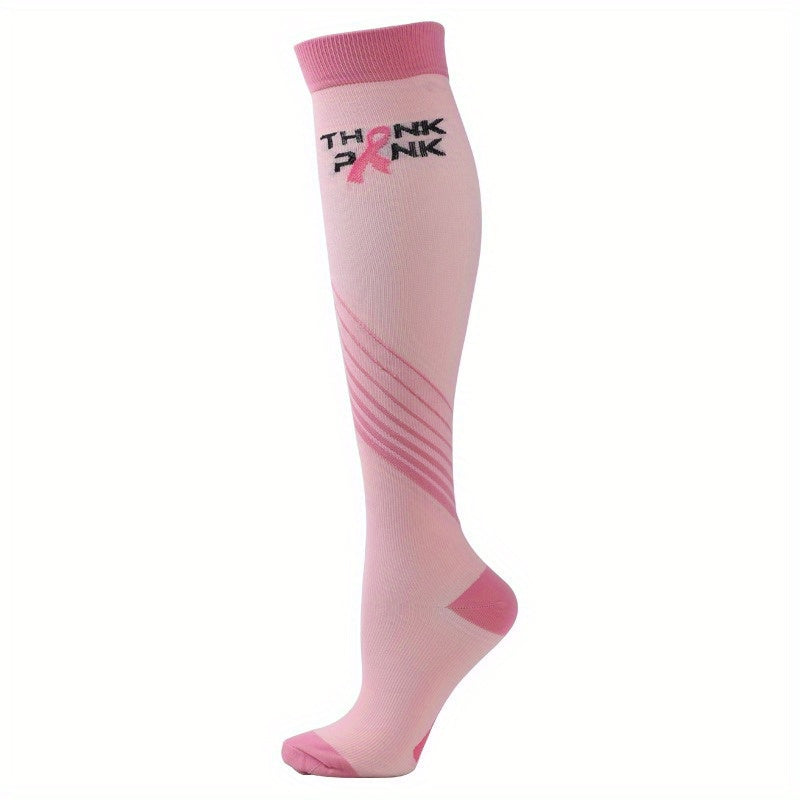 Letter & Bow Print Calf Socks Compression Knee High Women's Stockings