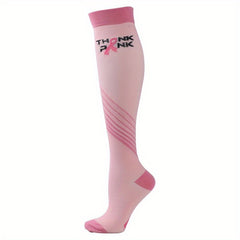 Letter & Bow Print Calf Socks Compression Knee High Women's Stockings