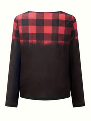  Colorblock Gingham Print Lace Blouse