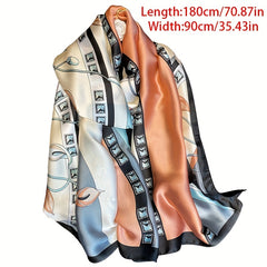 Flower Print Satin Scarf Silk Shawl Classic Block Head Wraps