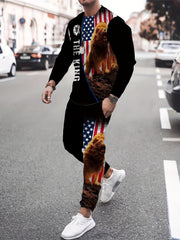 Lion Flag Pattern Long Sleeve T-shirt & Sweatpants Set