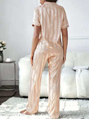 Satin Pajama Set Short Sleeve Top & Pants