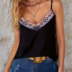Geo Print Splicing Cami Top Sexy Spaghetti Summer Sleeveless Top