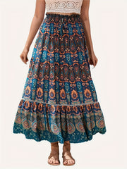  Boho Paisley Floral Print Maxi Skirt