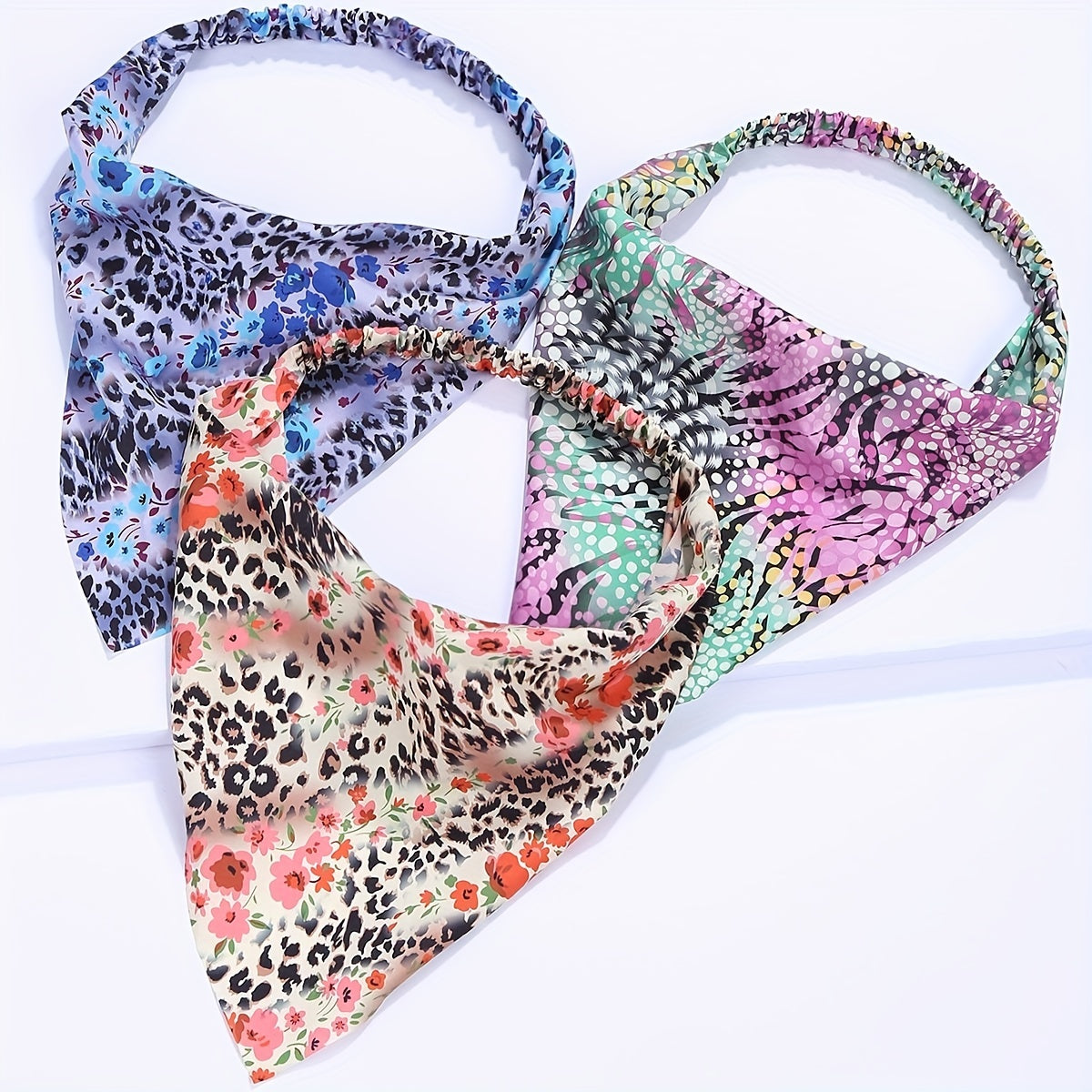 Leopard Floral Headband Triangle Scarf Elastic Turban Boho Bandana