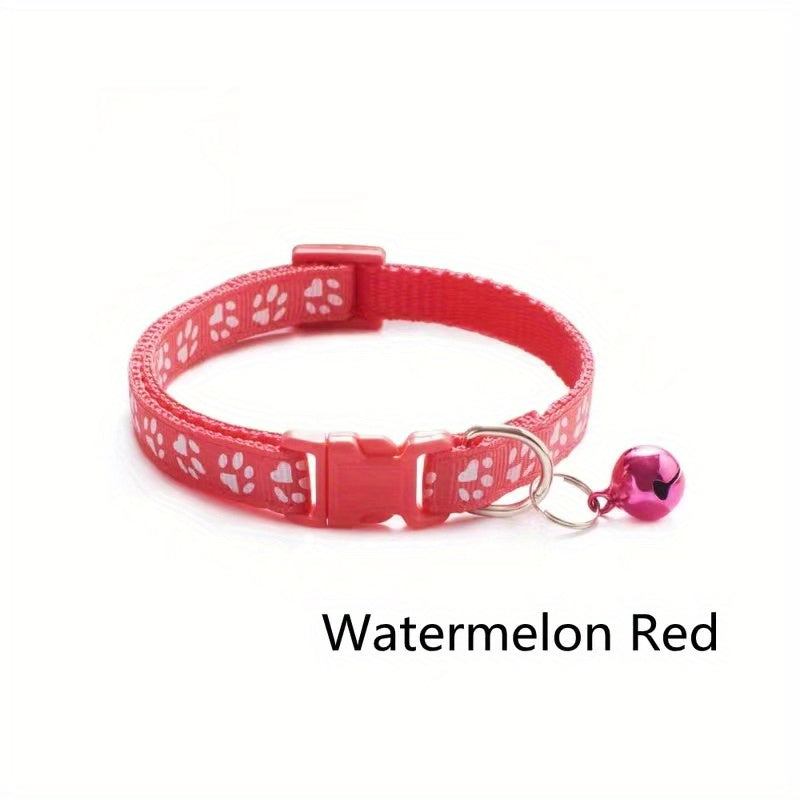 Adjustable Printed Cat Collar with Bell - Quick Release and Safe