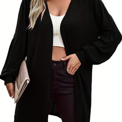  Solid Lantern Sleeve Open Front Cardigan