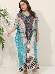 Snake Skin Print Cover Up Batwing Sleeve V Neck Loose