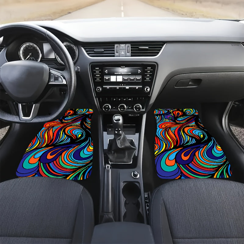 4pcs Colorful Printed Car Floor Mats, Water Absorbent & Stain Resistant