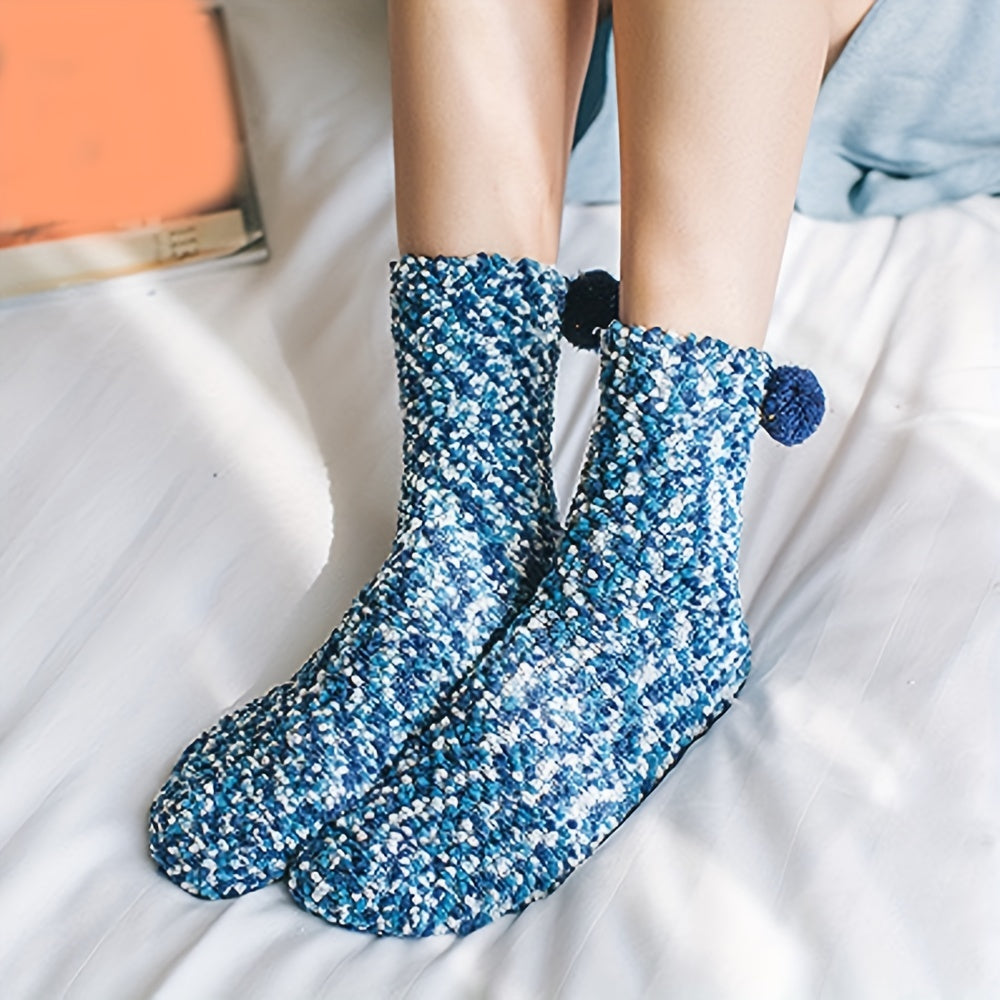 Fuzzy Pompom Socks Thick Cozy Floor Stockings