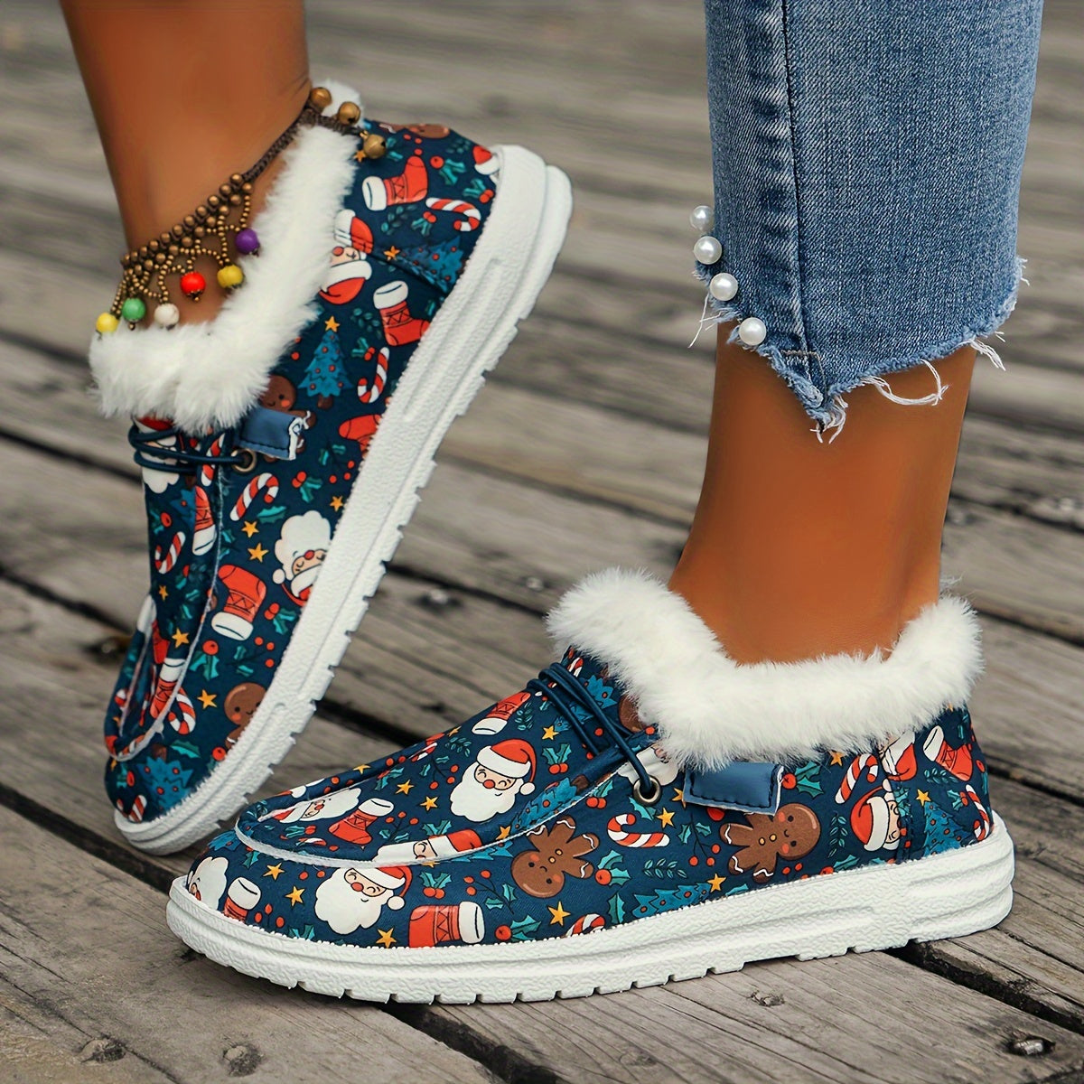 Women's Christmas Style Snow Boots with Santa Gingerbread Patterns