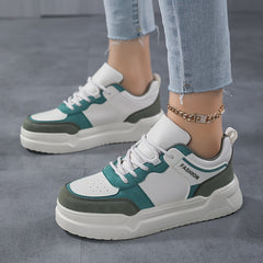 Women's Block Faux Leather Chunky Sneakers for Outdoor Sports