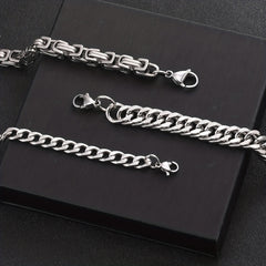 3pcs Silvery Stainless Steel Minimalist Cuban Chain Bracelet Set