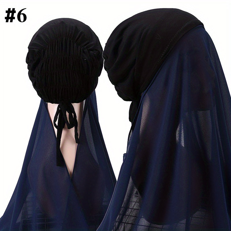 Elastic Chiffon Hijab Cap Solid Head Scarf Thin Breathable Shawl