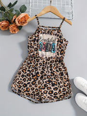 Girls' Leopard Graphic Cami Romper Jumpsuit