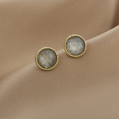 Round Grey Stud Earrings Minimalist Style Alloy Jewelry Versatile Gift