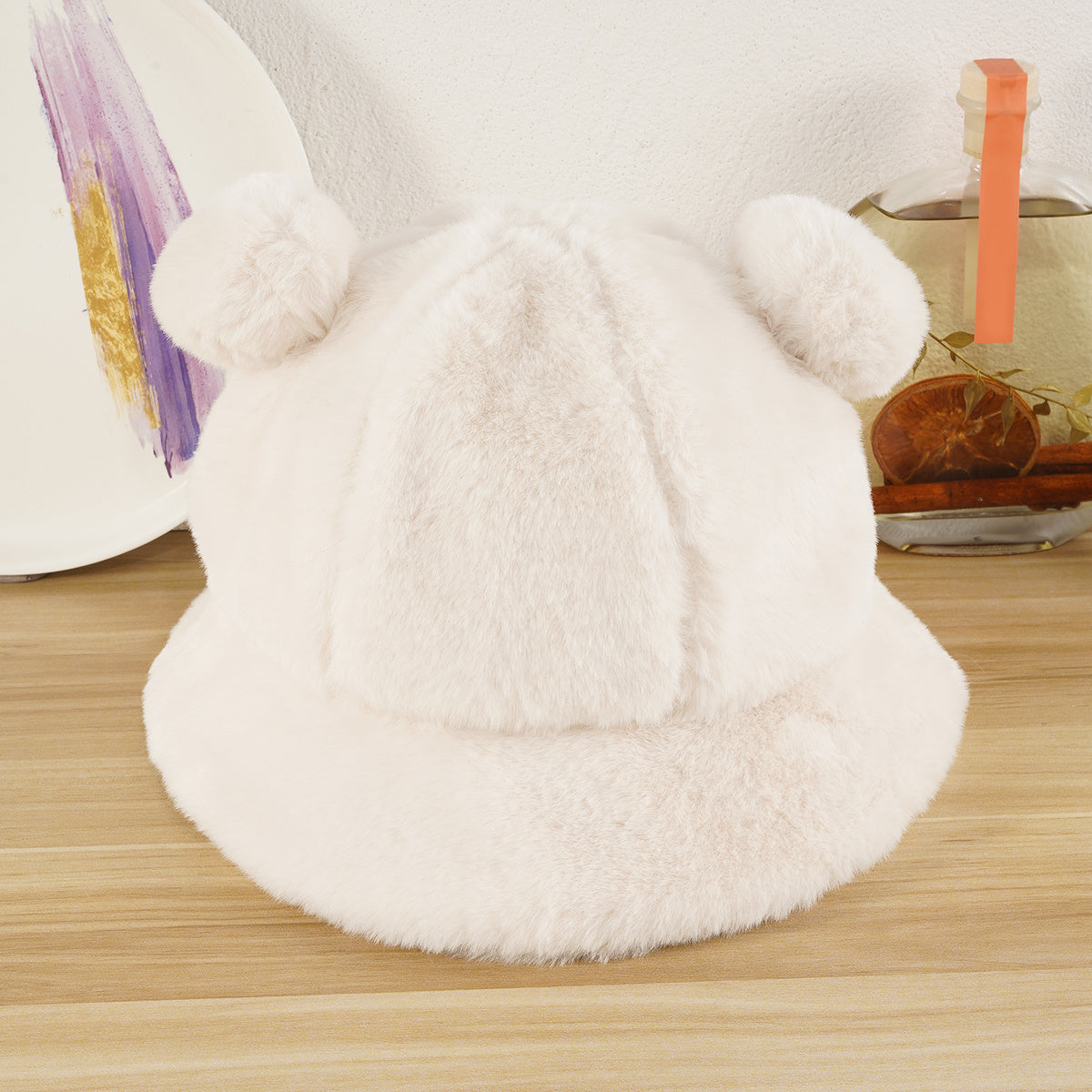 Women Plush Panda Bucket Hat with Ear Protection for Winter