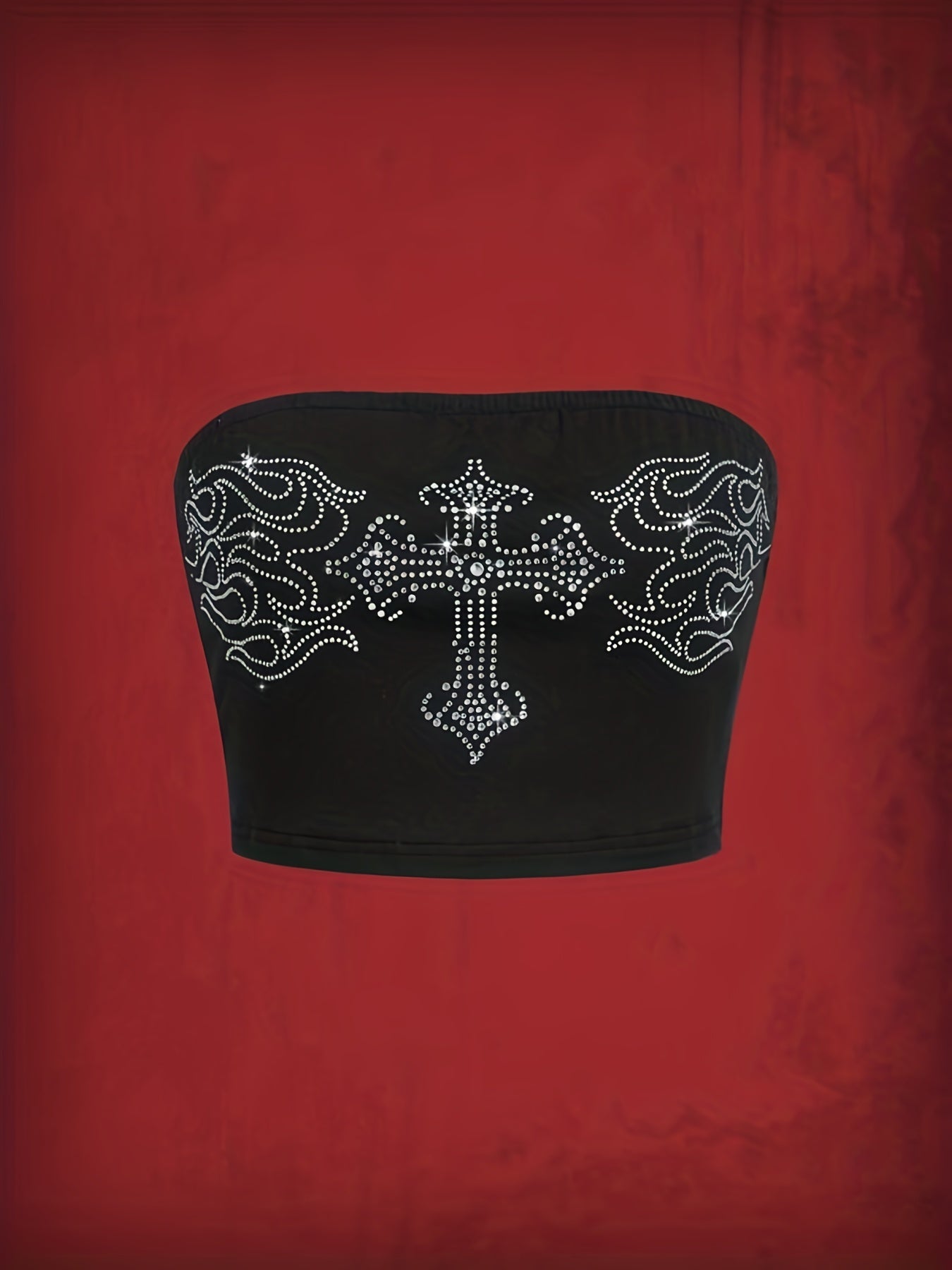 Rhinestone Graphic Pattern Tube Top Gothic Summer Sleeveless Top
