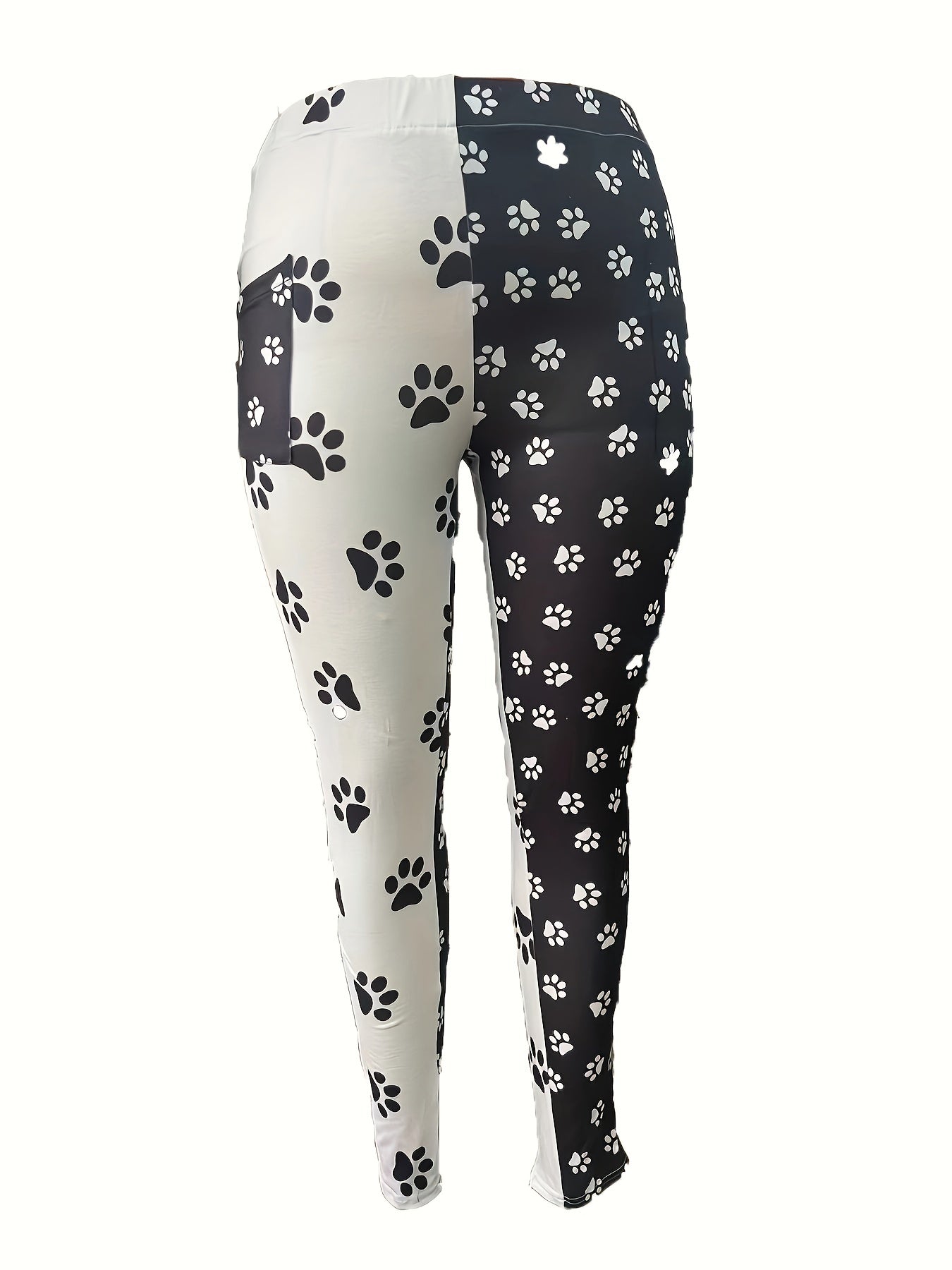  Colorblock Paw Print High Rise Skinny Trousers