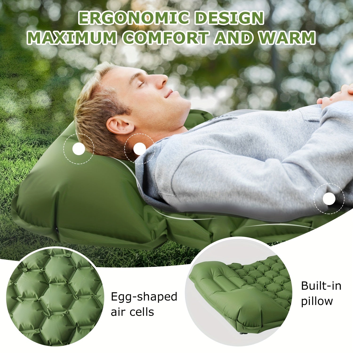 Double Self Inflating Sleeping Pad with Pillow for Camping