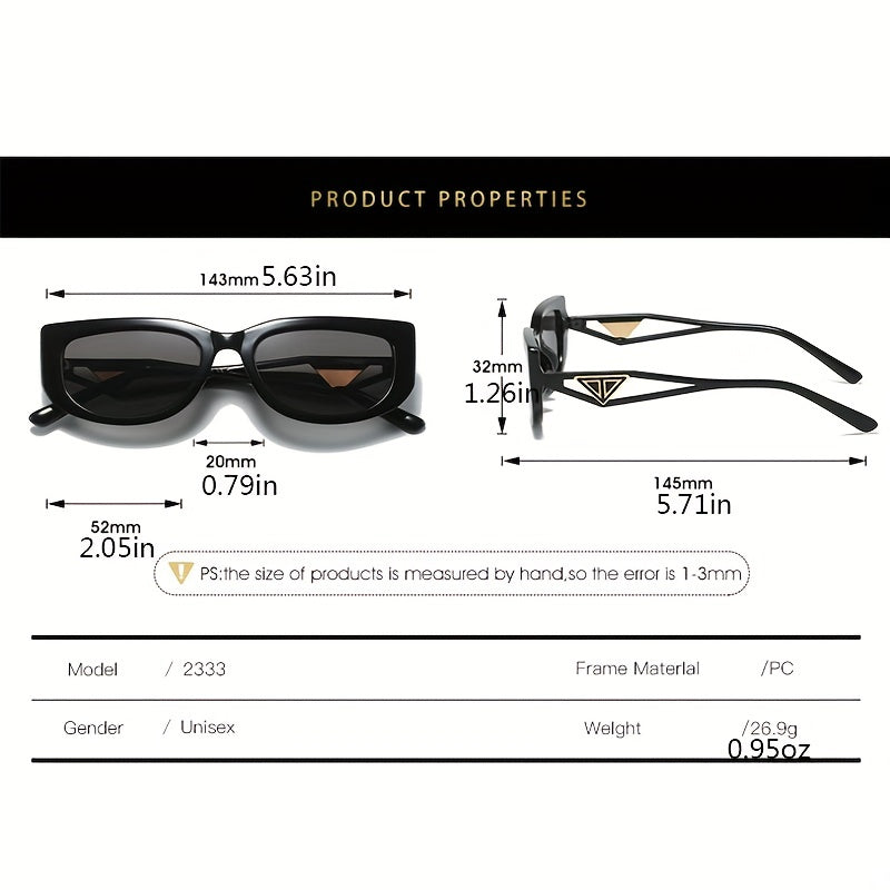 Block Frame Sunglasses For Women Men Y2K Triangle Decor Hollow Temple Glasses