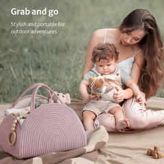 Pink Diaper Caddy Organizer Tote for Moms - Shower Gift w/ Compartments