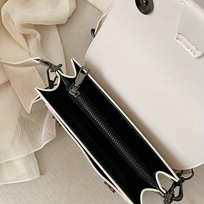 Two Tone Suede Crossbody Bag Mini Square Flap Purse Women's Shoulder Bag