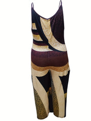  Colorblock Round Neck Cami Jumpsuit