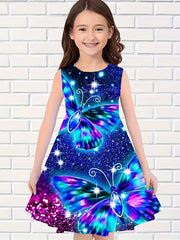 Butterfly Print Dress Girls Sleeveless Summer Party Gift Outdoor
