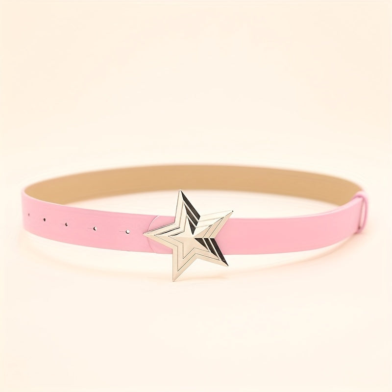 Y2K Punk Metal Pentagram Belt Pink PU Leather Girdle