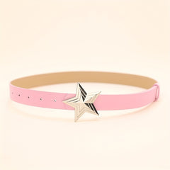 Y2K Punk Metal Pentagram Belt Pink PU Leather Girdle