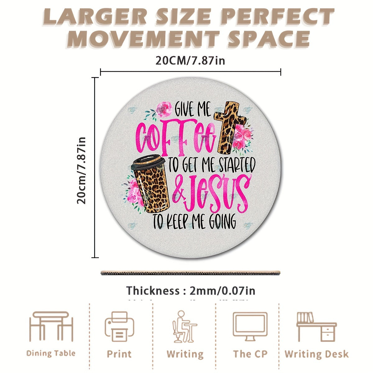 Coffee Pattern Round Mouse Pad 7.87in Non-slip Rubber Game Office Mouse Pad