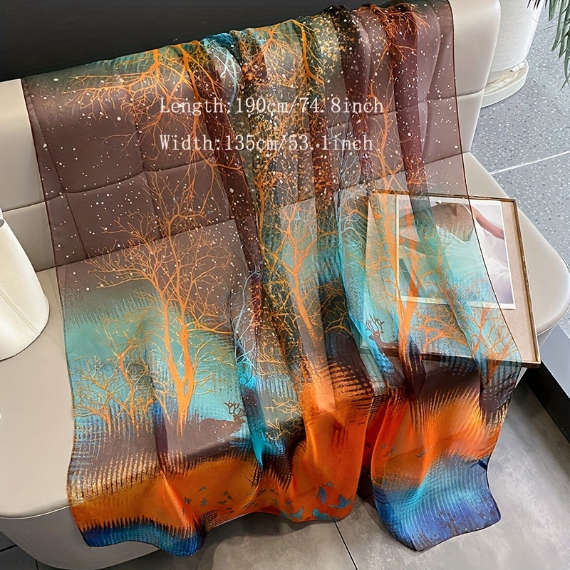 Landscape Printed Shawl Lightweight Breathable Shawl Wrap Sunscreen Gauze Scarf