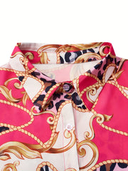  Colorblock Leopard & Baroque Print Blouse