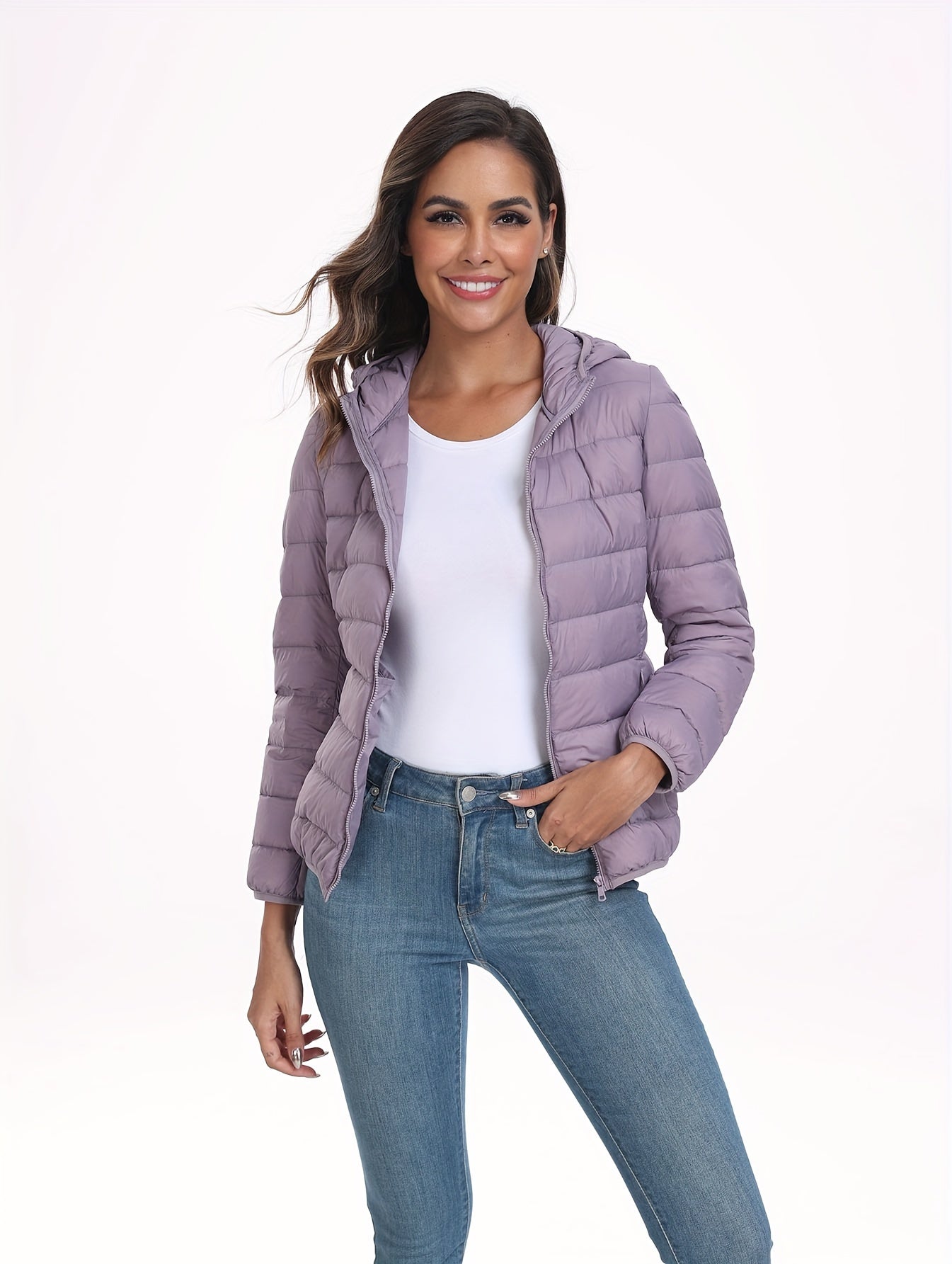 Women's Sports Hooded Puffer Jacket Solid Causal Down Long Sleeve