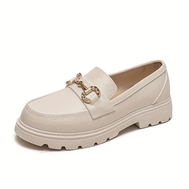 Women's Platform Loafers Slip On Shoes Retro Buckle Decor