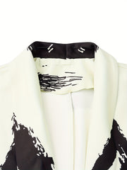 Casual Blazer Women's Plus Brush Print Long Sleeve Shawl Collar