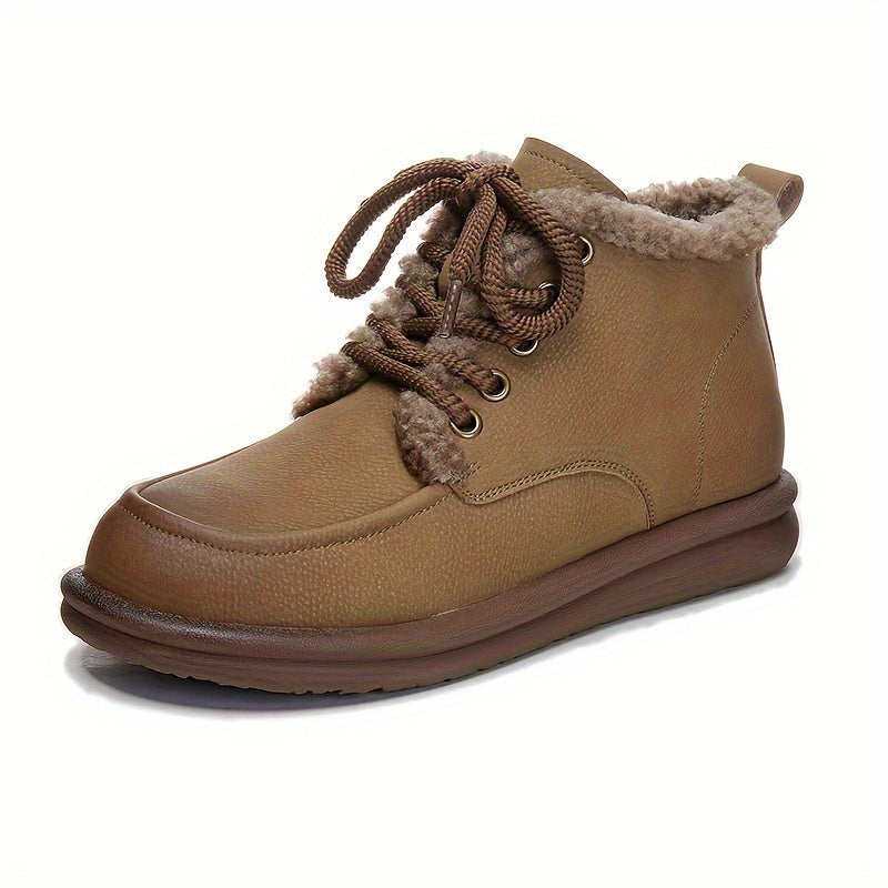 Women's Retro Warm Snow Boots Lace Up Casual Flat Boots