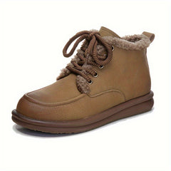 Women's Retro Warm Snow Boots Lace Up Casual Flat Boots