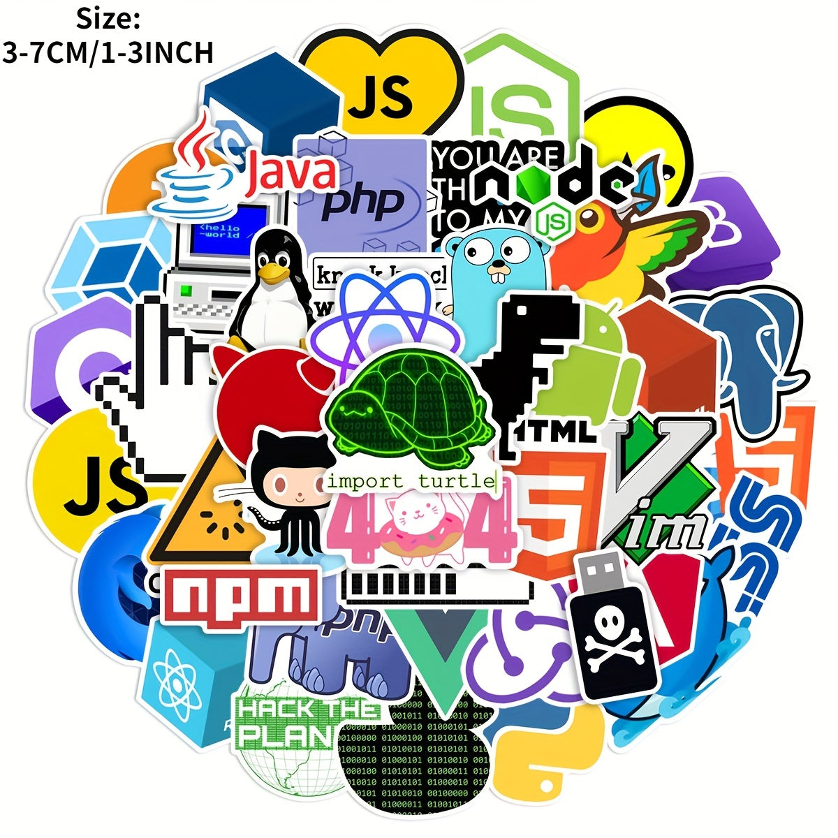 50pcs Cartoon Programming Graffiti Sticker Waterproof Laptop Cup Decal Set
