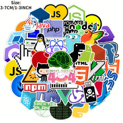 50pcs Cartoon Programming Graffiti Sticker Waterproof Laptop Cup Decal Set