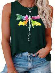  Dragonfly Print Tank Top Women's Slight Stretch Tank