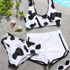 Cow Print Bikini with Shorts Set for Girls