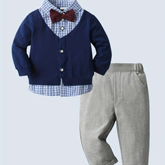 Baby Boy's Handsome Set Lapel Bow Tie Shirt & Coat & Pants Set