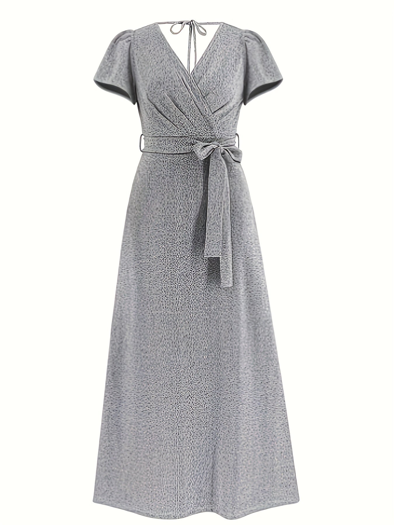  Solid Short Sleeve Maxi Dress With Belt