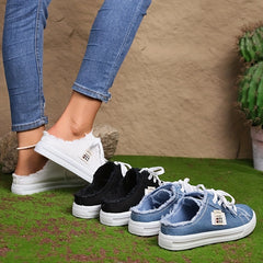 Women's Canvas Lace Up Mule Sneakers Lightweight & Comfortable Shoes